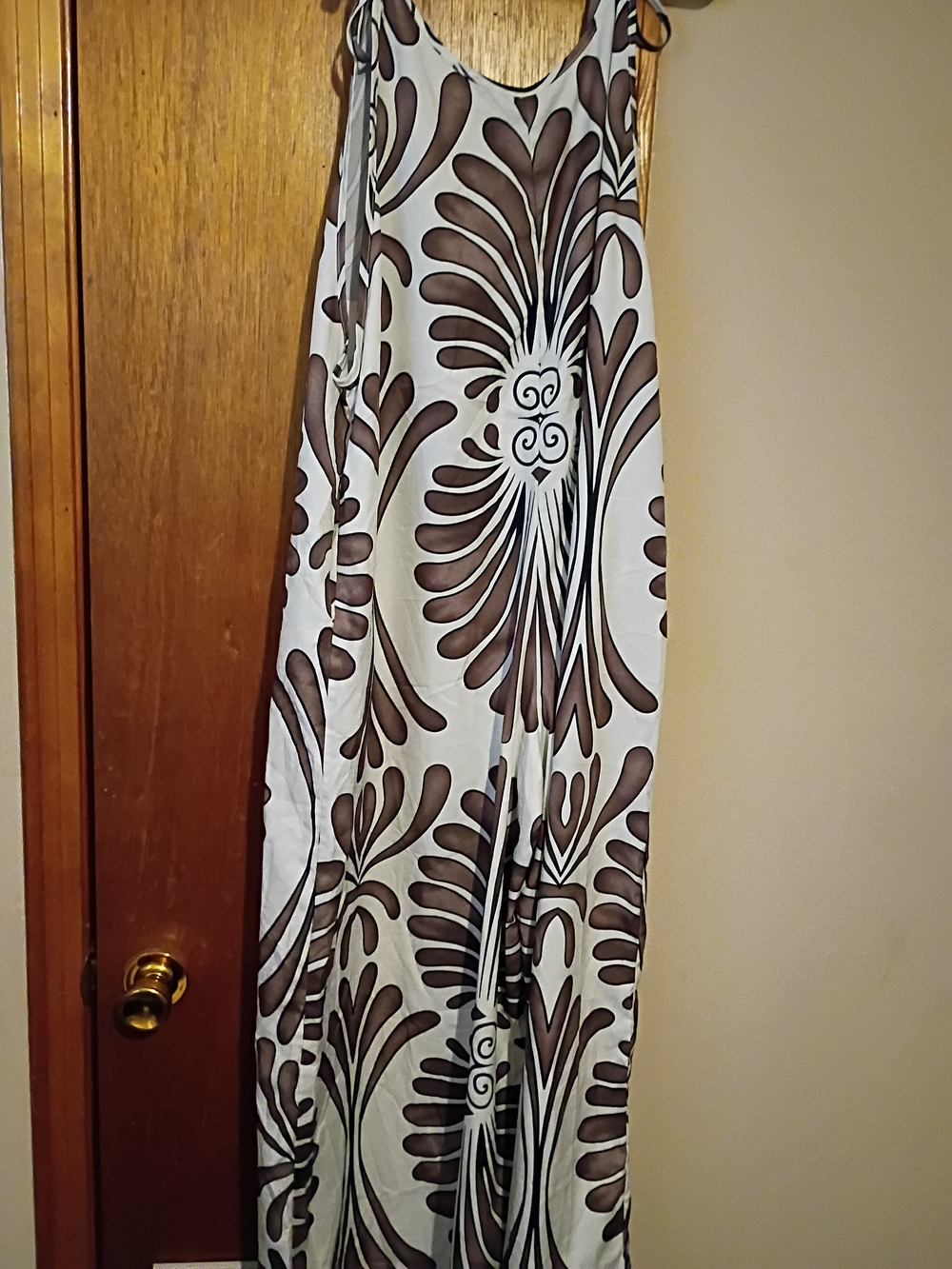 SHEIN White and Brown Patterned Wide-Leg Jumpsuit